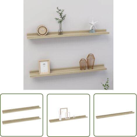 The Living Store Étagères murales 2 pcs chêne sonoma 80x9x3 cm - Étagères Murales - Étagères Déco - Rangement Mural - Décoration Murale - Meubles Design (1/5)
