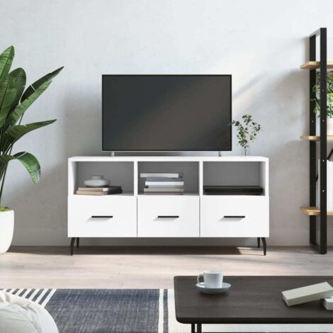 Meuble TV,Banc TV blanc 102x36x50 cm bois d'ingénierie -BV64843 (1/5)