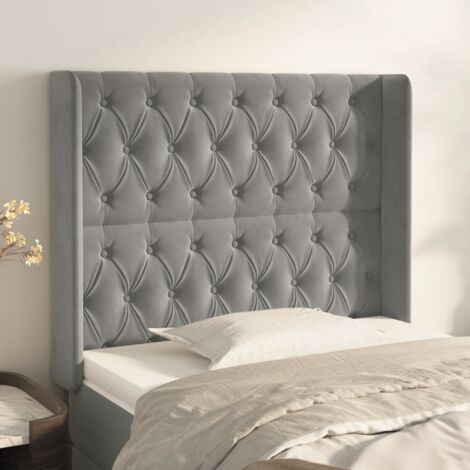 Armoire de tête de lit classique Tête de lit avec oreilles pour Chambre - Gris clair 103x16x118/128 cm Velours -13851 (1/5)