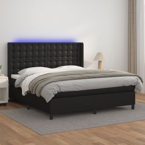 Sommier tapissier matelas confortable et LED,Lit adulte pour Chambre,Ensemble Lit matelas Noir 160x200cm Similicuir -BVN49762 (1/5)
