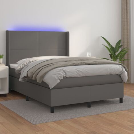 Sommier Tapissier + Matelas + LED,Lit adulte Simple Durable Gris 140x190cm Similicuir -47981 (1/5)