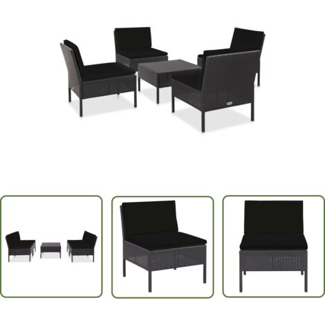 The Living Store Salon de jardin 5 pcs avec coussins résine tressée noir - Salon De Jardin - Mobilier De Jardin - Meubles De Jardin - Set De Salon De Jardin - Terrasse (1/5)