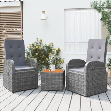 Ensemble de salon de jardin 3 pcs,Mobilier de terrasse,Table et Chaise pour Relax gris poly rotin et acacia -YZ548387 (1/5)