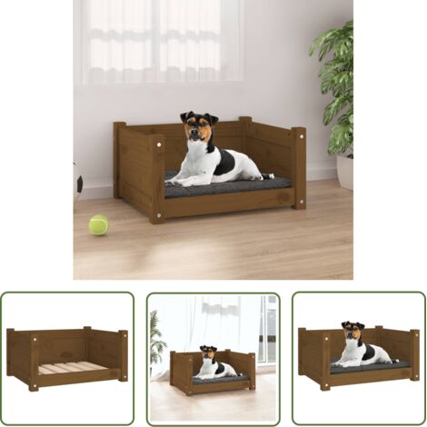 The Living Store Lit pour chien Marron miel 55,5x45,5x28 cm Bois massif de pin - Panier Pour Chien - Lit Pour Chien - Maison Pour Chien - Couchage Chien - Accessoires Chien (1/5)