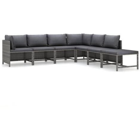 INLIFE Salon de jardin 7 pcs avec coussins Résine tressée Gris (1/5)
