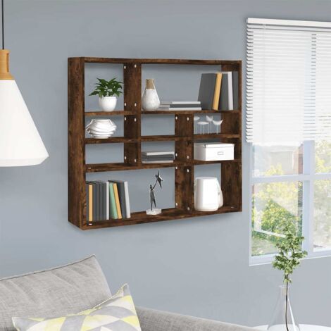 Étagère murale Moderne - Meuble Étagère murale Rangement multiposition Chêne fumé 90x16x78 cm Bois d'ingénierie -BV40498 (1/5)