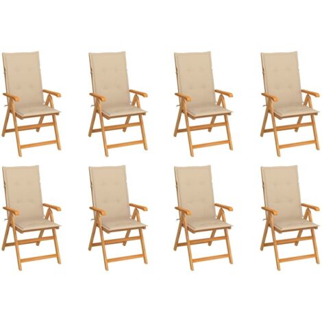 Lot de 8 Chaises inclinables de jardin avec coussins,Fauteuils d'extérieur Teck solide -TF13674 (1/5)