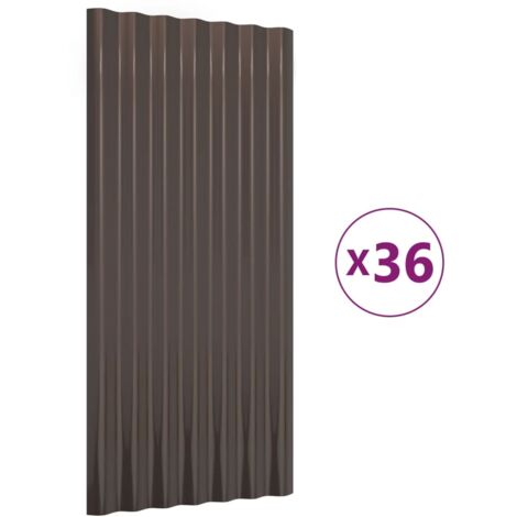 Panneaux de toit,panneaux couverture de toiture 36 pcs Acier enduit de poudre Brun 80x36 cm -32486 (1/5)