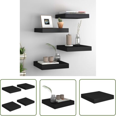 The Living Store Étagères murales flottantes 4 pcs noir 23x23,5x3,8 cm MDF - Étagères Murales - Étagères Flottantes - Décoration Murale - Rangement Mural - Meubles Muraux (1/5)