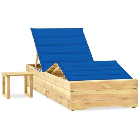 Chaise longue - Bain de soleil - Transat relax avec table et coussin Pin imprégné GF13820 (1/5)