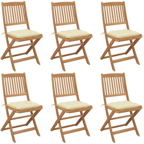Lot de 6 Chaises pliables de jardin,Fauteuils d'extérieur avec coussins Bois d'acacia -TF34879 (1/5)
