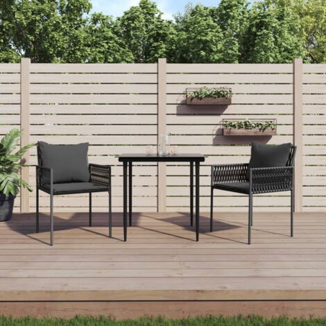 Lot de 2 Chaises/Fauteuils de jardin avec coussins noir 54x61x83 cm rotin -TF42680 (1/5)