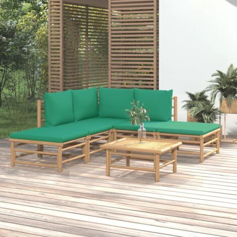 6 pcs Salon de jardin, Ensemble table et chaises de jardin, Meuble de jardin avec coussins vert bambou MKW492221 (1/5)