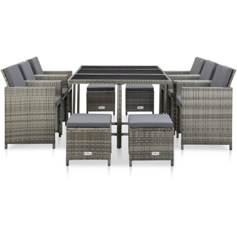 Mobilier à dîner,Ensemble à dîner de jardin 11pcs et coussin Résine tressée Gris -16011 (1/5)