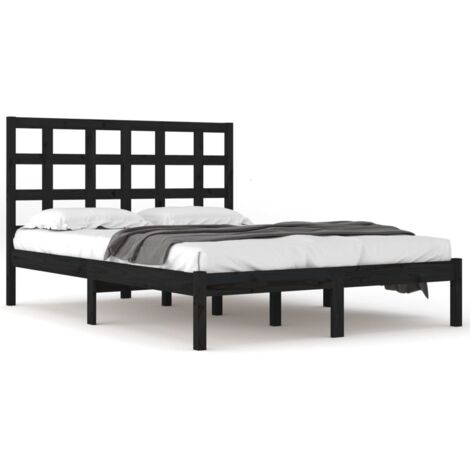Lit Adulte magnifique - Cadre de lit pour Chambre,Matériau durable Noir Bois de pin massif 200x200 cm -18021 (1/5)
