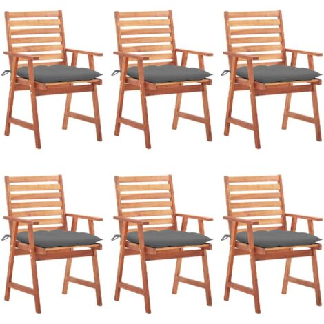 Lot de 6 Chaises à dîner d'extérieur,Fauteuils de Salle à Manger avec coussins Acacia massif -TF64285 (1/5)