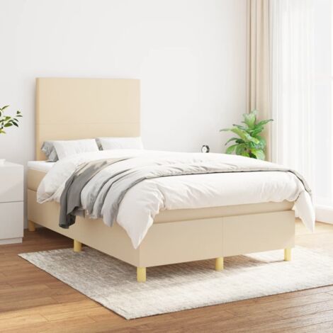 Lit adulte,Lit avec Sommier et Matelas confortable pour Chambre,Ensemble Lit à sommier tapissier Crème 120x200 cm Tissu -BVN55256 (1/5)