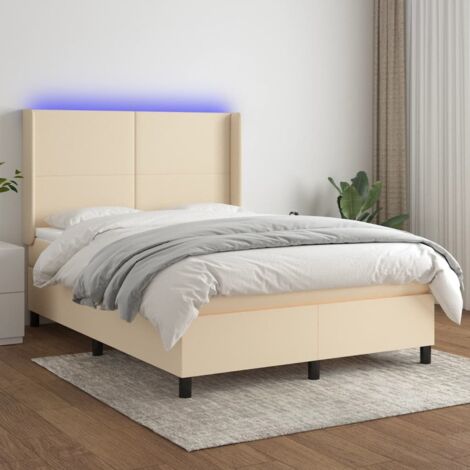 Sommier tapissier et matelas confortable pour Lit adulte,Ensemble Sommier + Matelas et LED Crème 140x200 cm Tissu -BV78780 (1/5)