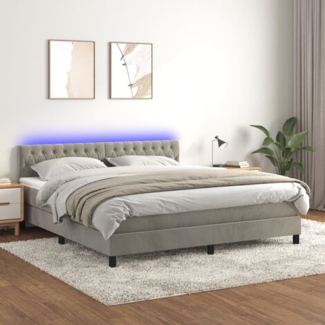 Sommier tapissier matelas et LED,Ensemble Sommier + Matelas pour Lit adulte Gris clair 180x200 cm Velours -BV41250 (1/5)