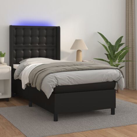 Sommier tapissier et matelas confortable pour Lit adulte,Ensemble Sommier + Matelas et LED Noir 90x190 cm Similicuir -BV10772 (1/5)
