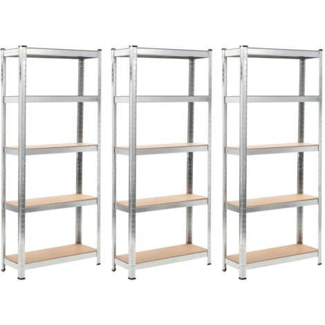 Lot de 3 Étagères de Rangement à 5 niveaux pour Stockage/Bibliothèque Argenté Acier et bois d'ingénierie - DH58602 (1/5)