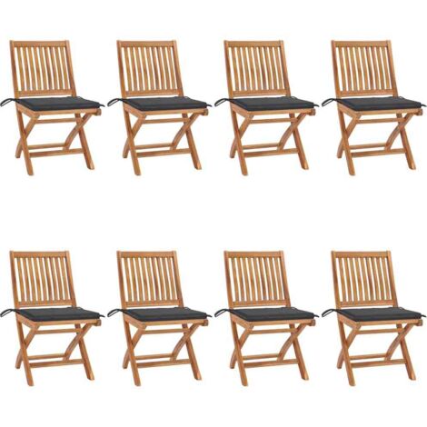 Lot de 8 Chaises pliables de jardin avec coussins,Fauteuils d'extérieur Teck solide -TF11751 (1/5)