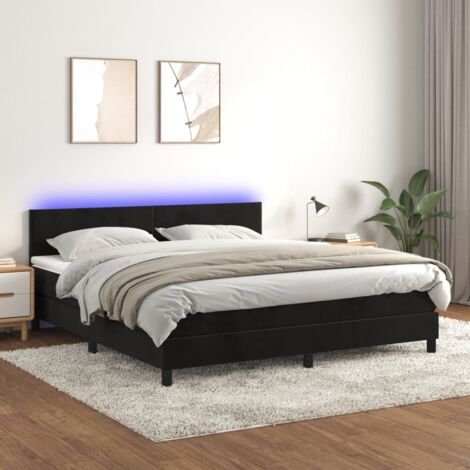 Sommier Tapissier + Matelas + LED,Lit adulte Simple Durable Noir 160x200 cm Velours -24158 (1/5)