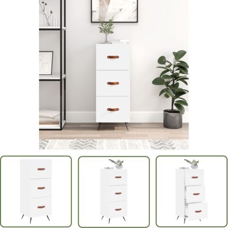 The Living Store Buffet blanc 34,5x34x90 cm bois d'ingénierie - Buffet Design Moderne - Meuble Rangement - Commode Blanche - Mobilier Salon - Étagère Murale (1/5)