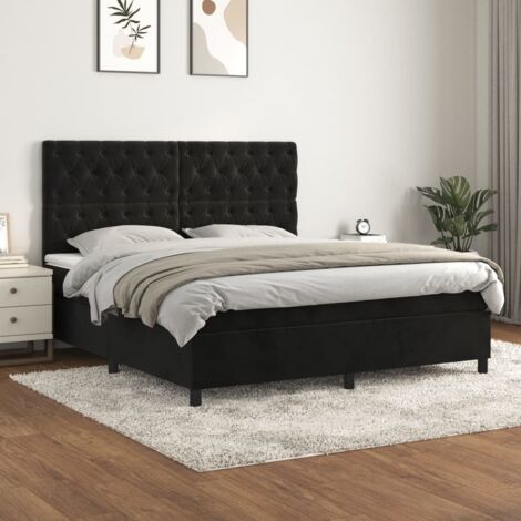 Lit Adulte,Lit à sommier tapissier avec matelas,Tapissier à lattes Matelas Noir 160x200 cm Velours - DH45201 (1/5)