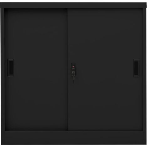 Armoire de bureau moderne,Armoire à dossiers avec porte coulissante Noir 90x40x90 cm Acier -83149 (1/5)