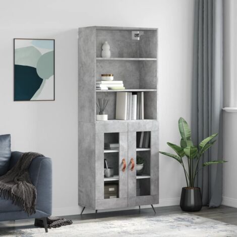 Buffet haut, Meuble de Rangement, Armoire de Cuisine Gris béton 69,5x34x180 cm Bois d'ingénierie NKK78437 (1/5)