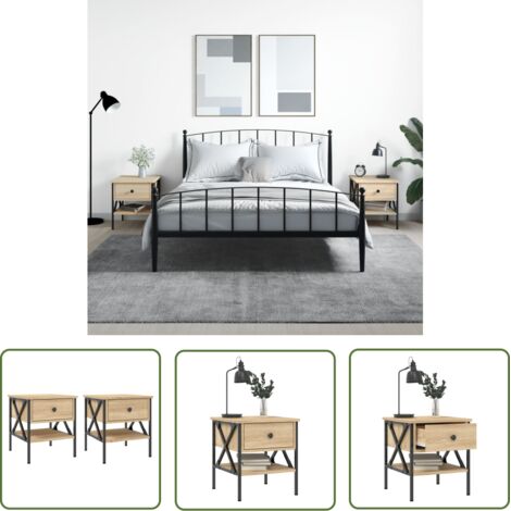 The Living Store Tables de chevet 2 pcs chêne sonoma 40x42x45 cm bois ingénierie - Table De Chevet Industrielle - Meuble De Chambre - Table De Nuit - Table D'appoint - Design Industriel (1/5)