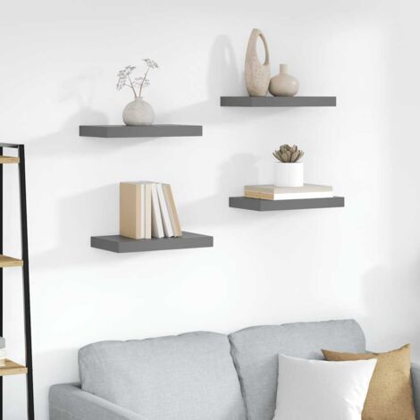 Meuble Étagère multiposition - Étagère murale flottante 4 pcs Gris brillant 40x23x3,8 cm MDF -BV78467 (1/5)