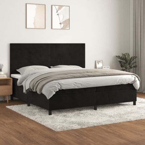 Lit adulte Durable,Lit à sommier Tapissier + Matelas Noir 200x200 cm Velours -76464 (1/5)