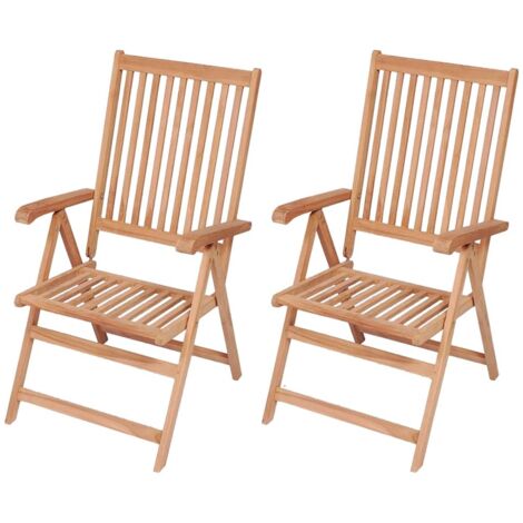 Lot de 2 Chaises inclinables de jardin,Fauteuils d'extérieur Bois de teck solide -TF71203 (1/5)