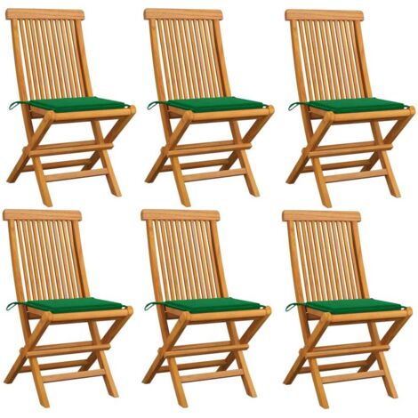 Lot de 6 Chaises/Fauteuils de jardin avec coussins vert Bois de teck massif -TF54056 (1/5)