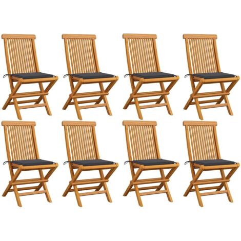 Lot de 8 Chaises/Fauteuils de jardin avec coussins anthracite Teck massif -TF98439 (1/5)