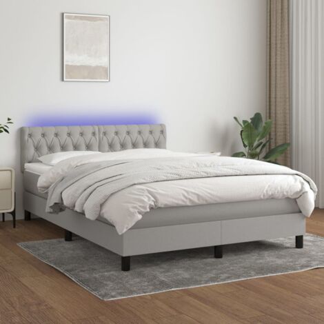 Sommier Tapissier + Matelas + LED,Lit adulte Simple Durable Gris clair 140x190 cm Tissu -38039 (1/5)