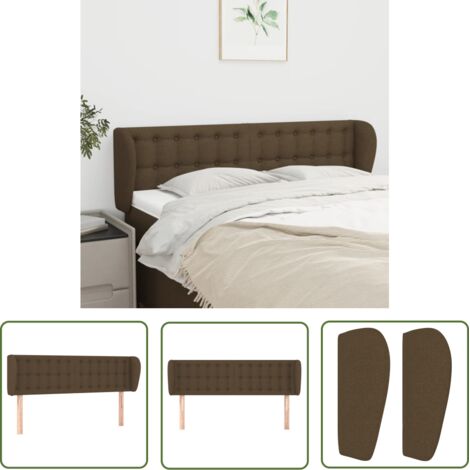 The Living Store Tête de lit avec oreilles Marron foncé 147x23x78/88 cm Tissu - Tête De Lit - Têtière De Lit - Meuble De Chambre - Literie - Décoration Chambre (1/5)