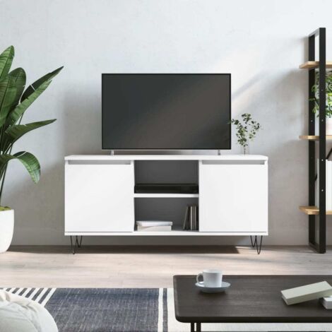 Meuble TV,Banc TV blanc 104x35x50 cm bois d'ingénierie -BV91182 (1/5)