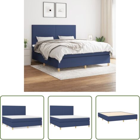 The Living Store Sommier à lattes de lit avec matelas Bleu 160x200 cm Tissu - Lit Plateforme - Lit Double - Literie - Matelas Ressorts Ensachés - Têted Lit Ajustable (1/5)