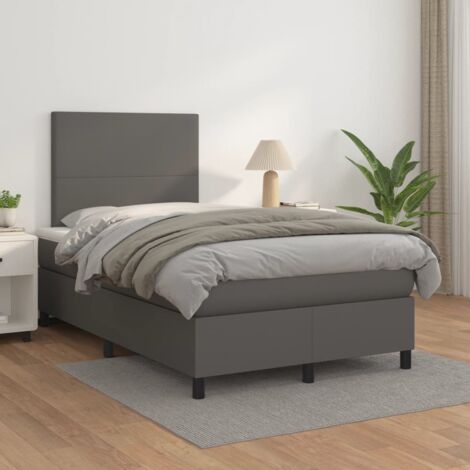 Lit adulte Durable,Lit à sommier Tapissier + Matelas Gris 120x200 cm Similicuir -71292 (1/5)