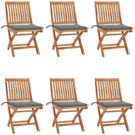 Lot de 6 Chaises pliables de jardin avec coussins,Fauteuils d'extérieur Bois de teck -TF51805 (1/5)
