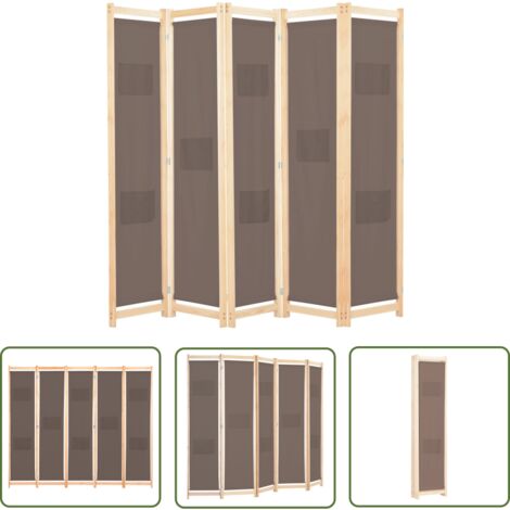 The Living Store Cloison de séparation 5 panneaux Marron 200 x 170 x 4 cm Tissu - Cloison De Séparation - Pare-vue - Cloison Pliable - Cloison Décorative - Séparation Pièce (1/5)