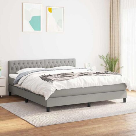 Lit adulte,Lit avec Sommier et Matelas confortable pour Chambre,Ensemble Lit à sommier tapissier Gris clair 180x200cm Tissu -BVN55388 (1/5)