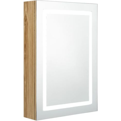 Armoire murale à miroir de salle de bain  Armoire Toilette Moderne avec miroir LED Chêne 50x13x70 cm -88210 (1/5)