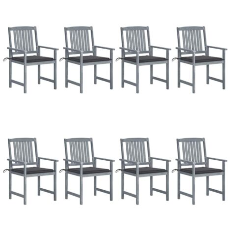 Lot de 8 Chaises/Fauteuils de jardin avec coussins Bois d'acacia solide Gris -TF56600 (1/5)