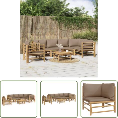 The Living Store Salon de jardin 7 pcs avec coussins taupe bambou - Salon De Jardin - Mobilier De Jardin - Ensemble De Salon - Meubles De Jardin - Bambou (1/5)