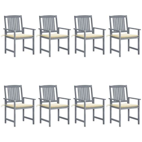 Lot de 8 Chaises/Fauteuils de jardin avec coussins Bois d'acacia solide Gris -TF38879 (1/5)