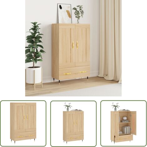 The Living Store Buffet haut chêne sonoma 69,5x31x115 cm bois d'ingénierie - Buffet Design - Meuble Rangement - Armoire Élégante - Mobilier Salon - Commode Moderne (1/5)